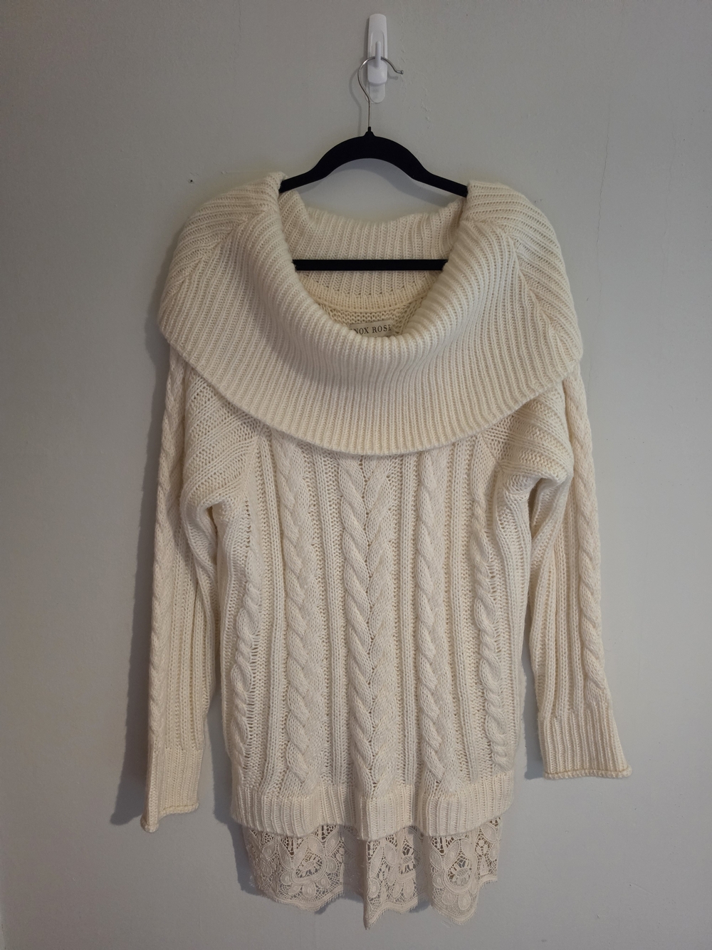 Knox Rose Cream Cable Knit Neck Sweater